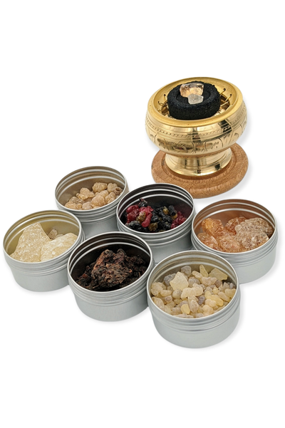 Resin incense kit with brass incense burner
