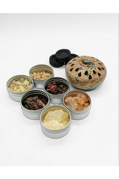 Resin incense kit with soapstone burner - droplets design