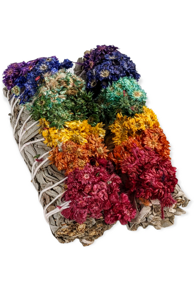 7 Color Mullein flower & white Sage smudge stick
