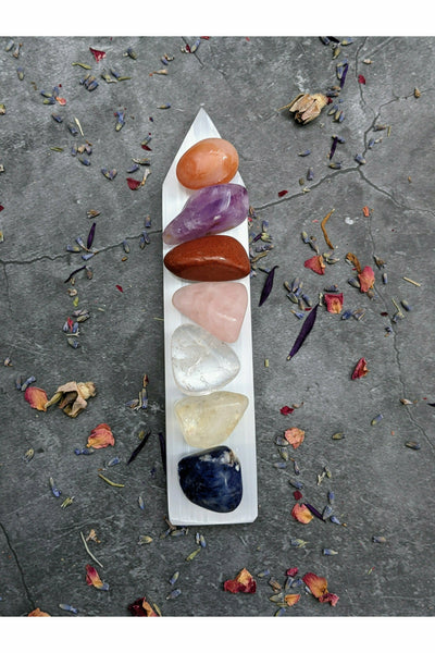 7 Chakra Crystal Set with Selenite Charging Tray