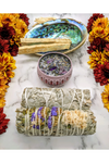 Purple Sinuata flower smudge kit with crystal candle - Cleansing Kit