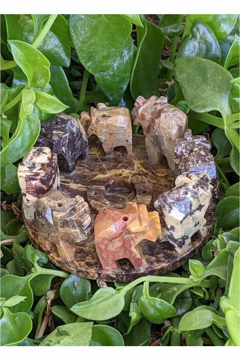 natural Soapstone Elephant circle Incense Holder