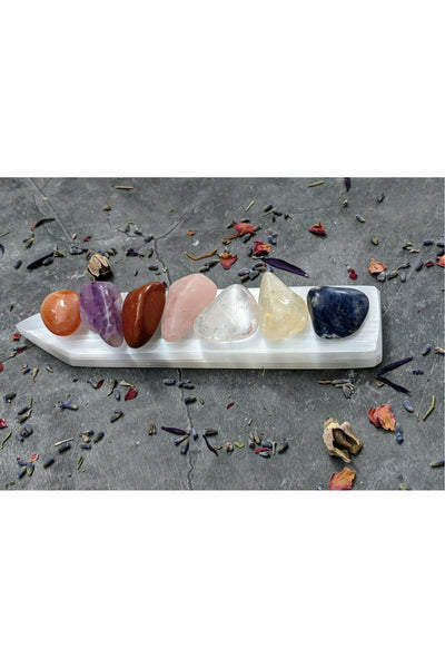 7 Chakra Crystal Set with Selenite Charging Tray