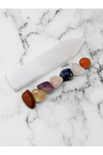7 Chakra Crystal Set with Selenite Charging Tray