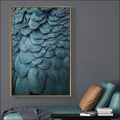 Turquoise Feather Framed Canvas Painting - Framed Canvas Painting - $173.99