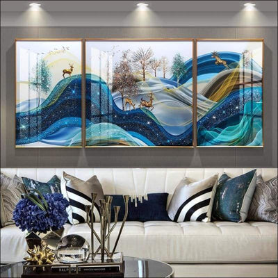 Wealth Deer Nordic Mural Crystal Porcelain Framed Canvas Painting - Framed Canvas Painting - $12921.99