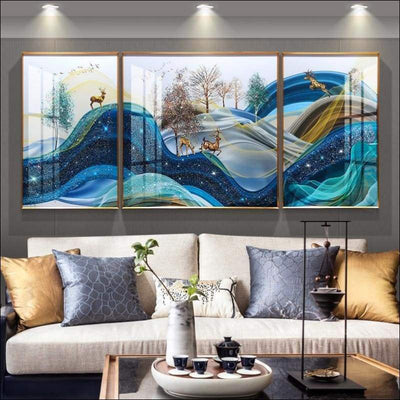 Wealth Deer Nordic Mural Crystal Porcelain Framed Canvas Painting - Framed Canvas Painting - $12921.99