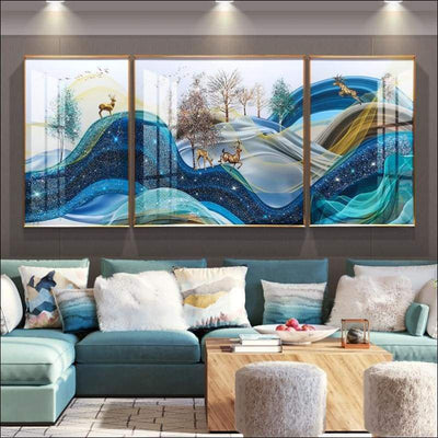 Wealth Deer Nordic Mural Crystal Porcelain Framed Canvas Painting - Framed Canvas Painting - $12921.99