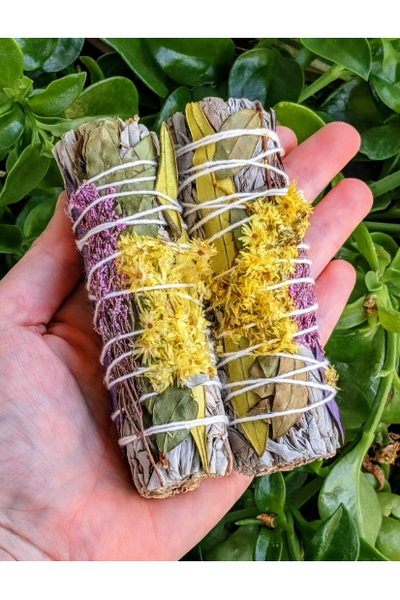Calendula flower Sage smudge stick